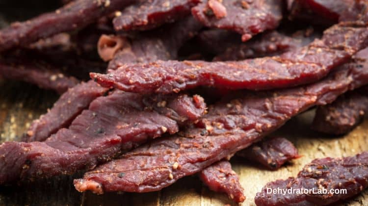 Beef Jerky on Wooden Cutting Board