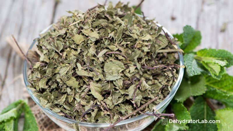 Dried Mint Leaves in Glass Bowl