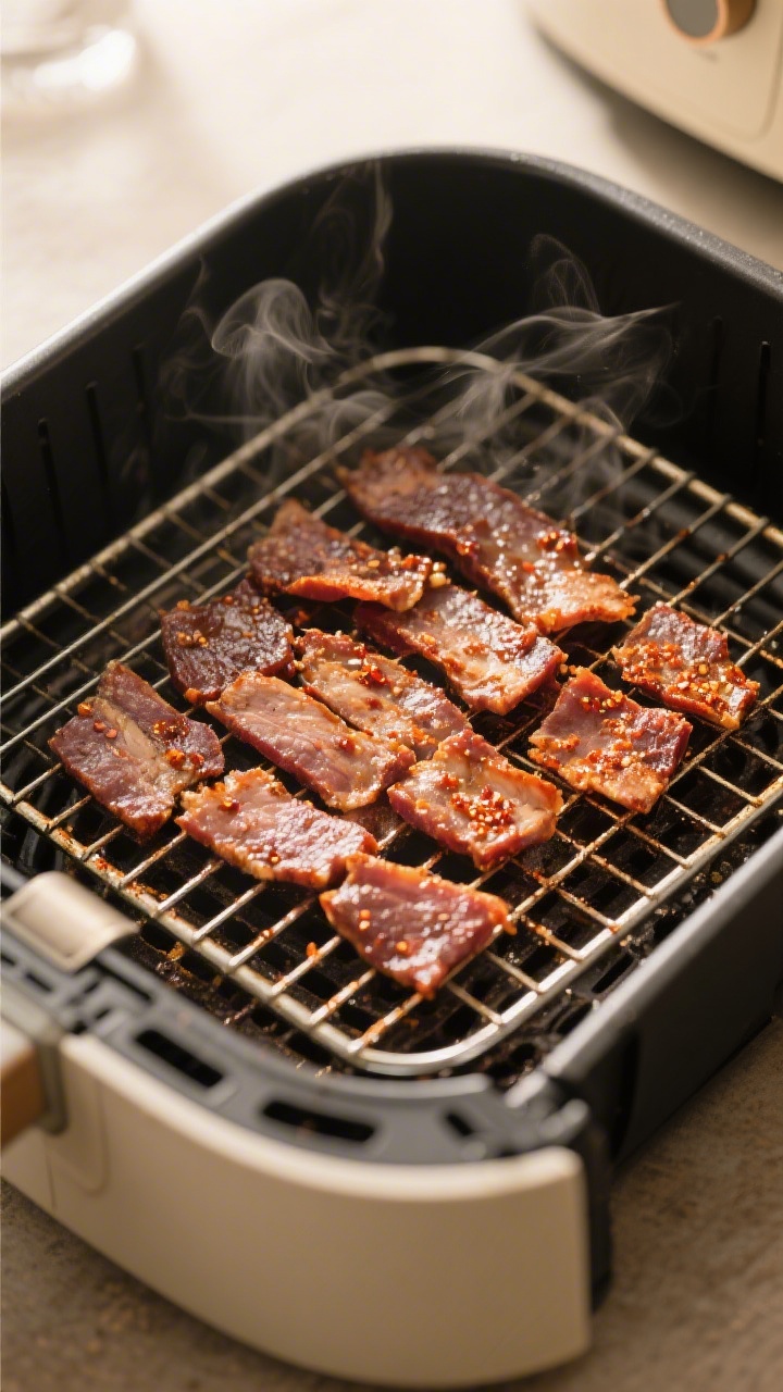 Cooking process: Air fryer basket with a lightly oiled wire rack holding a single, evenly spaced lay