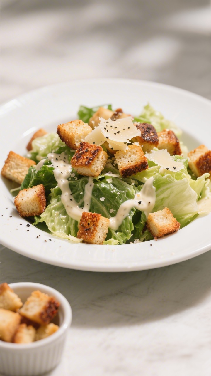 Final dish presentation: Restaurant-quality Caesar-style salad crowned with a generous scatter of ai