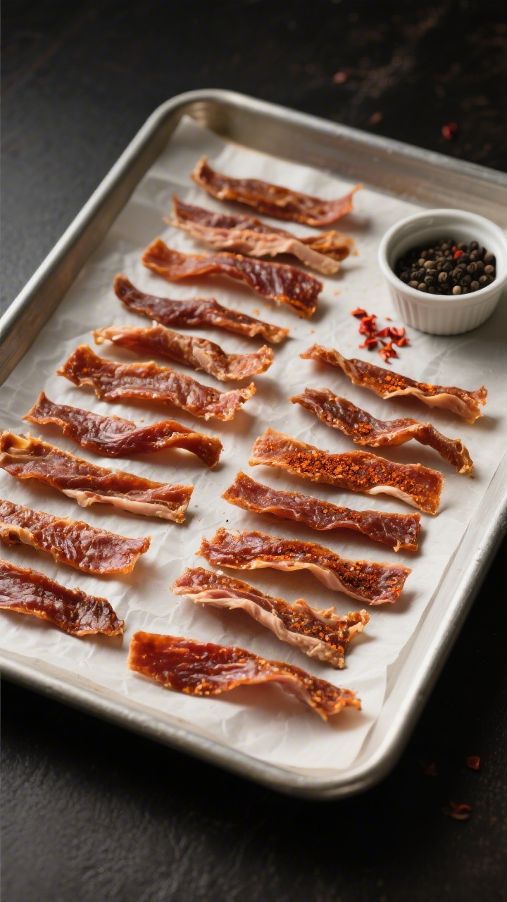 Tasty top view: Overhead shot of a parchment-lined tray filled with evenly spaced, fully cooked turk