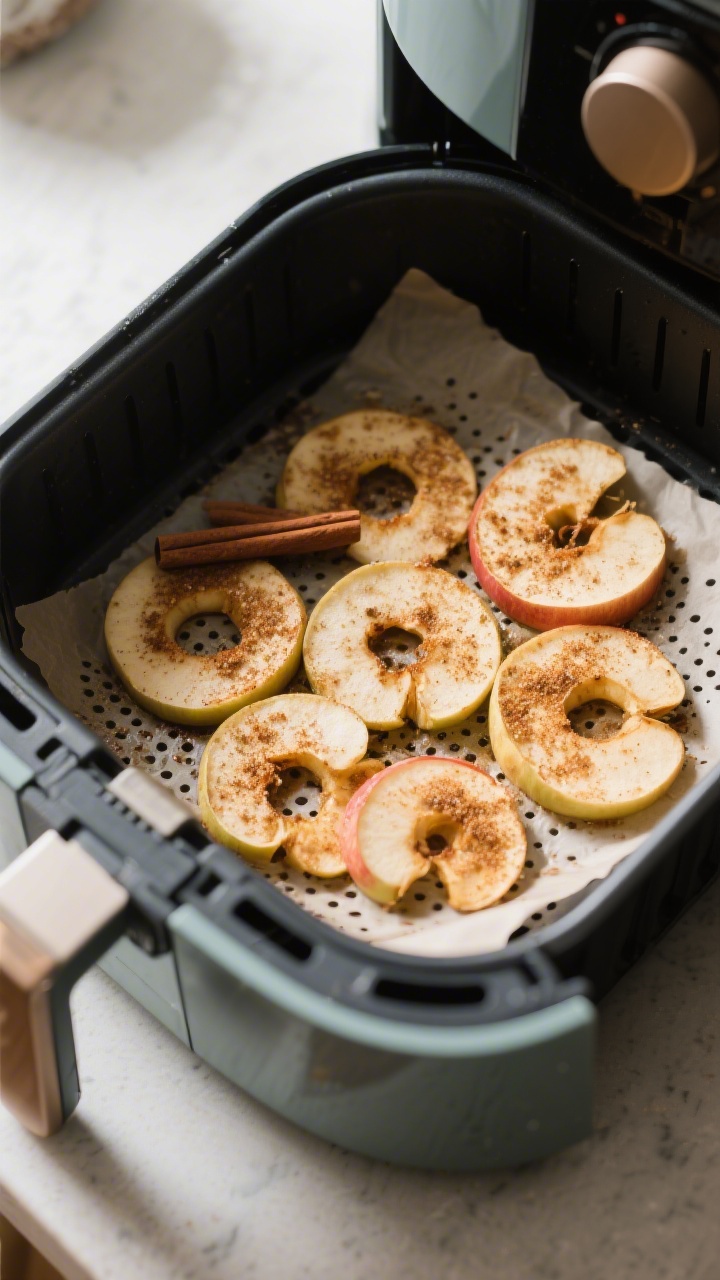 Cooking process: Air fryer basket pulled open to reveal a single, non-overlapping layer of seasoned