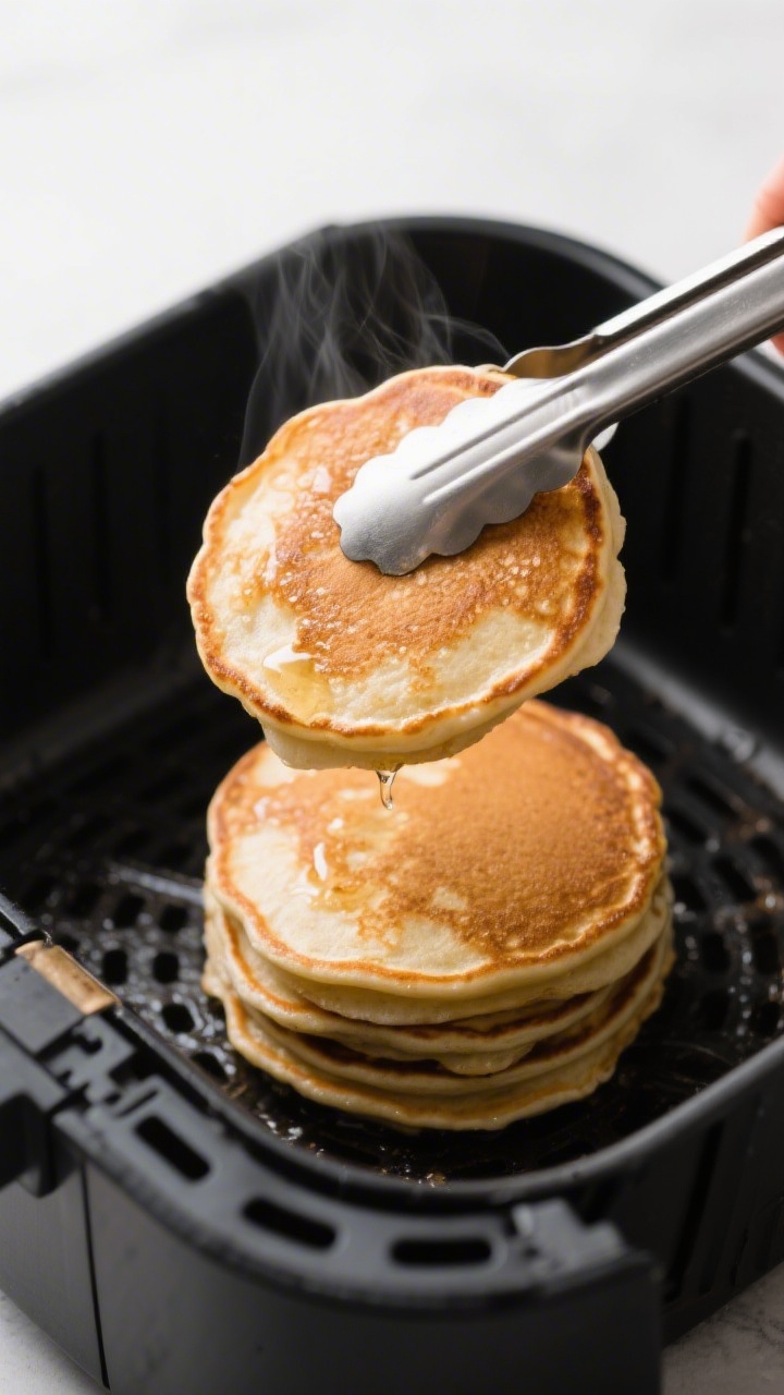 Cooking process close-up: Air fryer basket preheated to 350°F with a single layer of golden-brownin