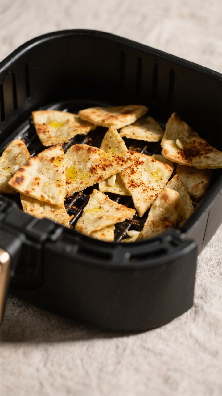 Cooking process, close-up detail: Air fryer basket at 350°F filled with a single layer of seasoned