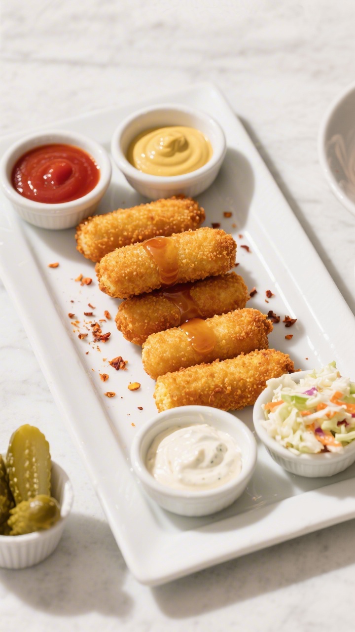 Final plated dish: Restaurant-quality presentation of air-fried mini corn dogs (kid-friendly variati