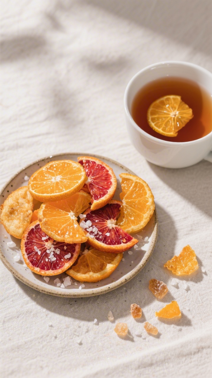 Tasty top view, final presentation: Overhead shot of a small ceramic plate piled with assorted air-f