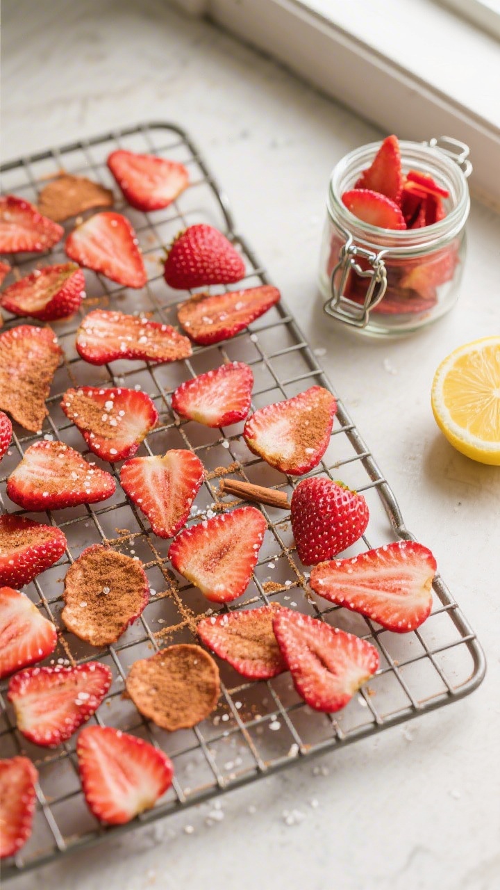 Tasty top view: Overhead shot of a cooling rack filled with freshly finished air fryer strawberry ch