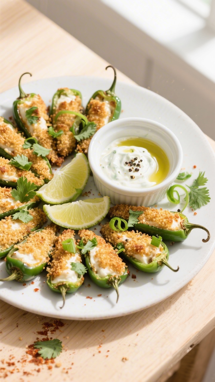Tasty top view: Overhead shot of a party-style platter of air fryer stuffed jalapenos arranged in a