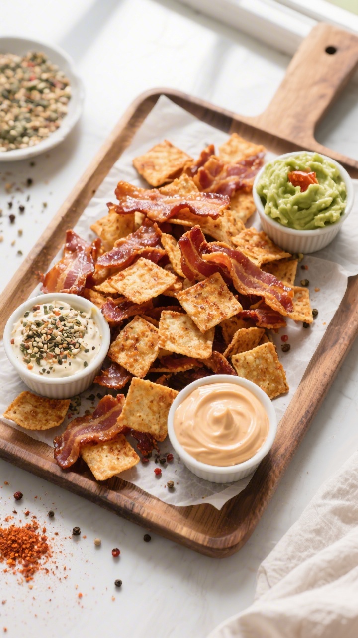 Tasty top view: Overhead shot of a rustic wood board set with a parchment-lined tray piled high with