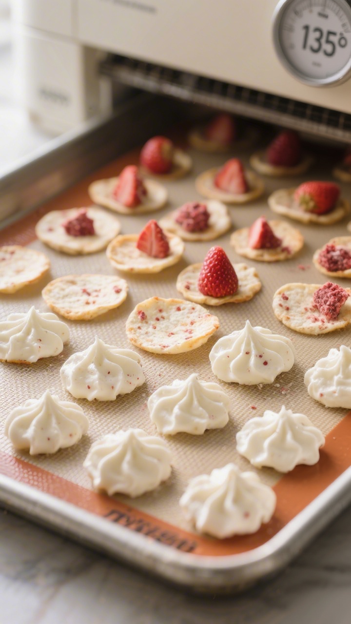 Close-up detail: A tray of dehydrated Greek yogurt chips just finished drying, crisp and matte with