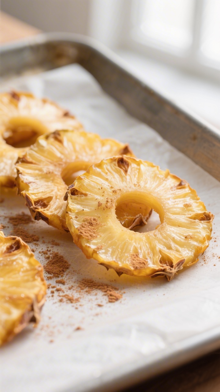 Close-up detail: Chewy dehydrated pineapple rings just finished, golden-yellow and slightly transluc