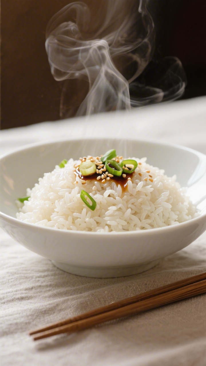 Final dish presentation: Beautifully plated rehydrated jasmine rice, perfectly fluffy and separate,