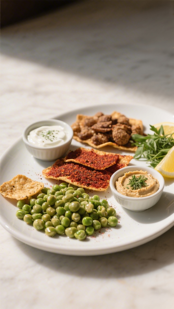 Final dish presentation: Restaurant-quality platter of three flavor variations of pea crisps arrange