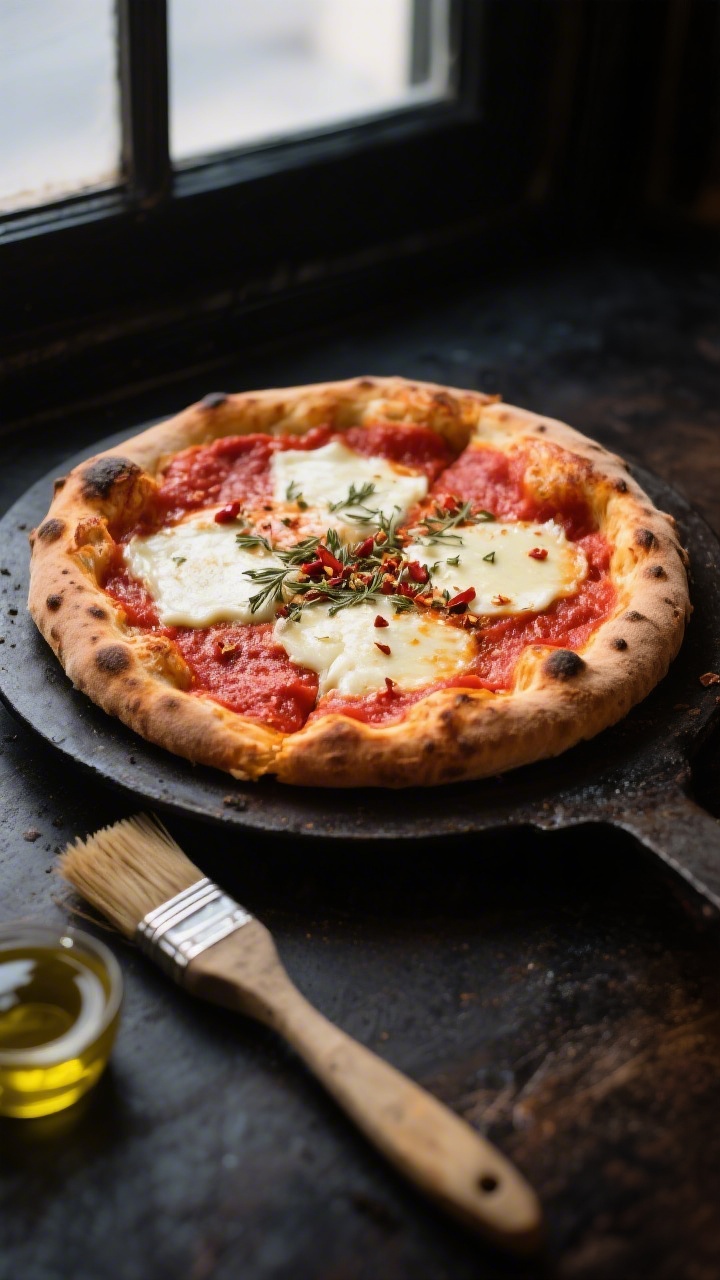 Final dish presentation: Rustic personal pizza just out of the oven using the thicker rehydrated sau