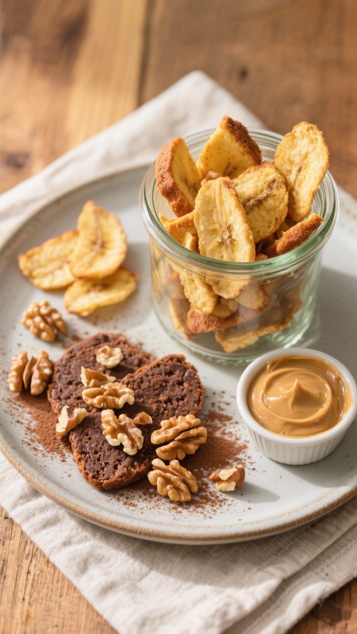 Tasty top view: Overhead shot of a final servingâgolden, uniformly crisp banana bread chips piled