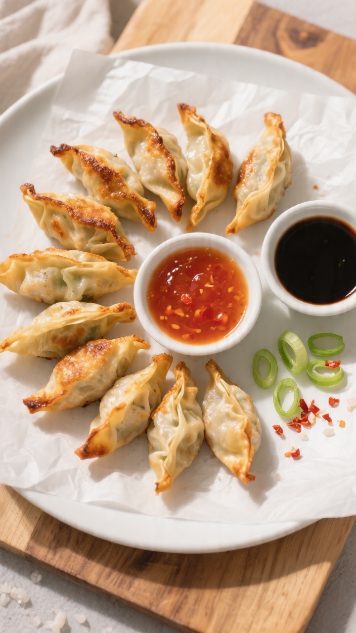 Overhead “tasty top view” of a platter of Air Fryer Crab Rangoon arranged in a circular fan on a