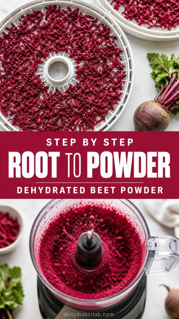 Step by step process of drying and grinding beets into powder
