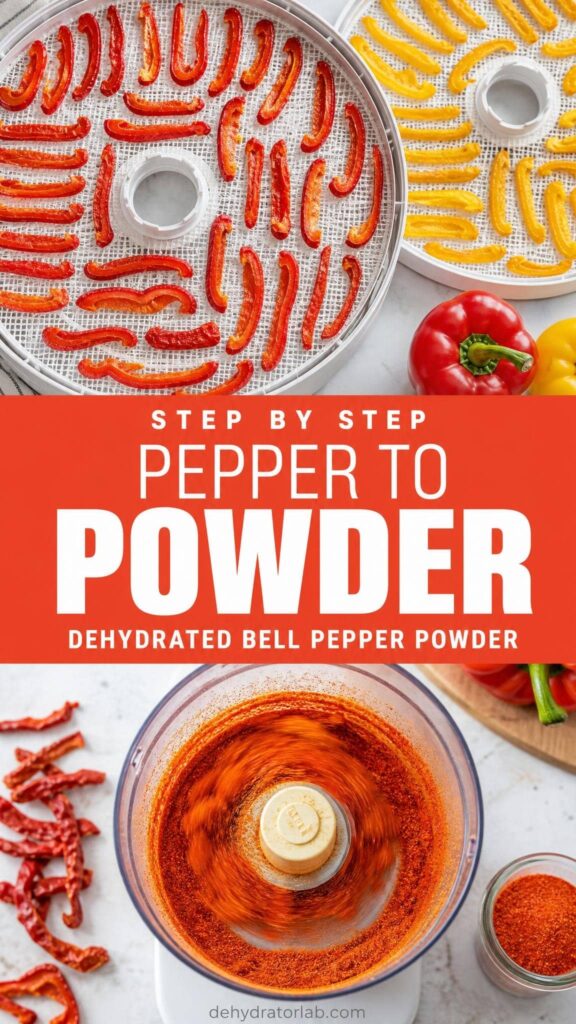 Step by step process of drying and grinding bell peppers into powder