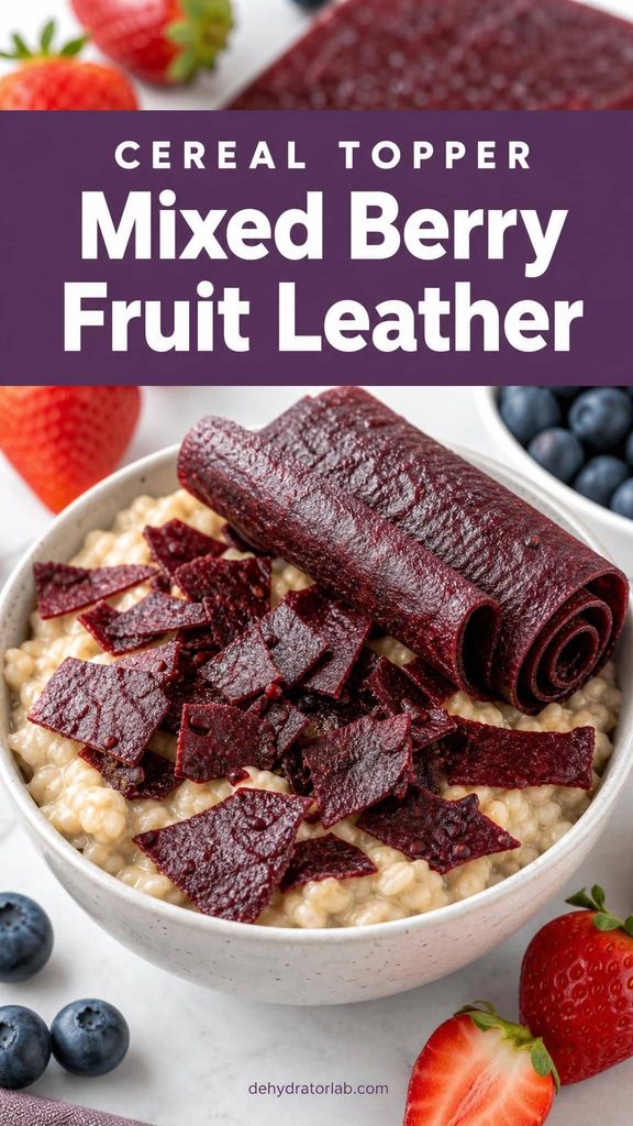 mixed berry fruit leather used as a cereal topper