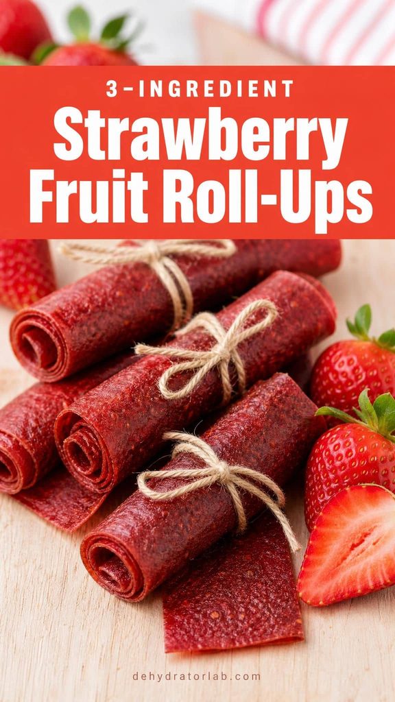 homemade strawberry fruit roll-ups made in a dehydrator