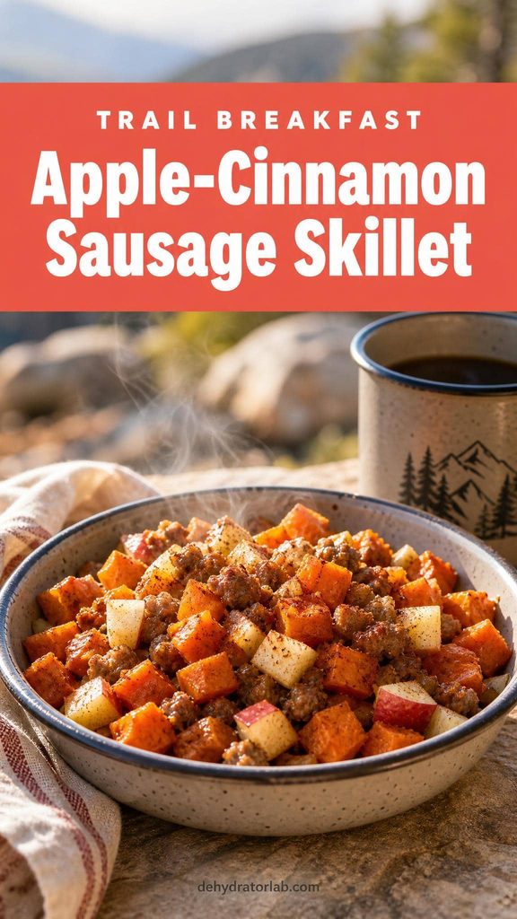 Dehydrated apple cinnamon sausage skillet backpacking breakfast meal
