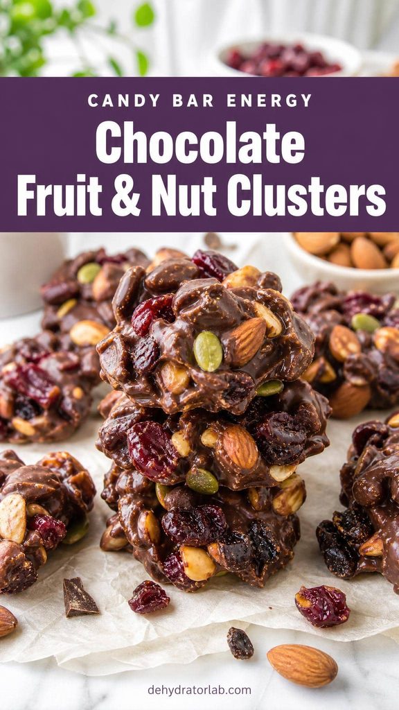 Chocolate fruit and nut clusters on parchment paper