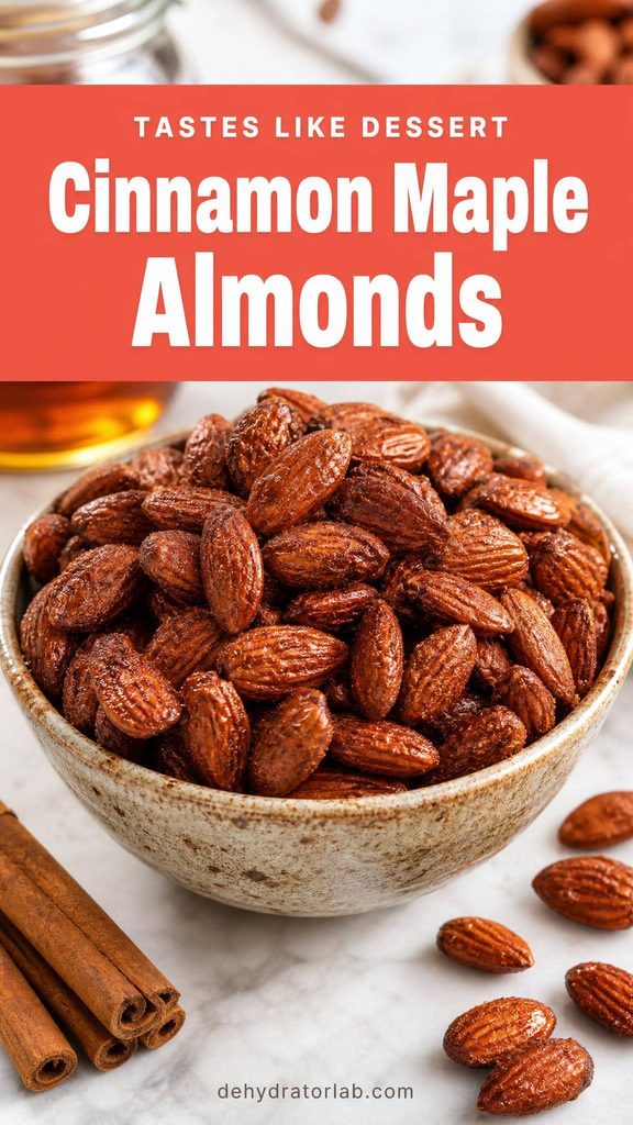 Cinnamon maple activated almonds in a small bowl