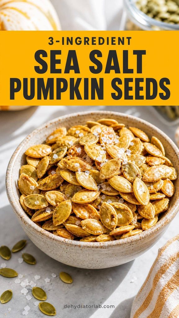 A bowl of golden dehydrated sea salt pumpkin seeds