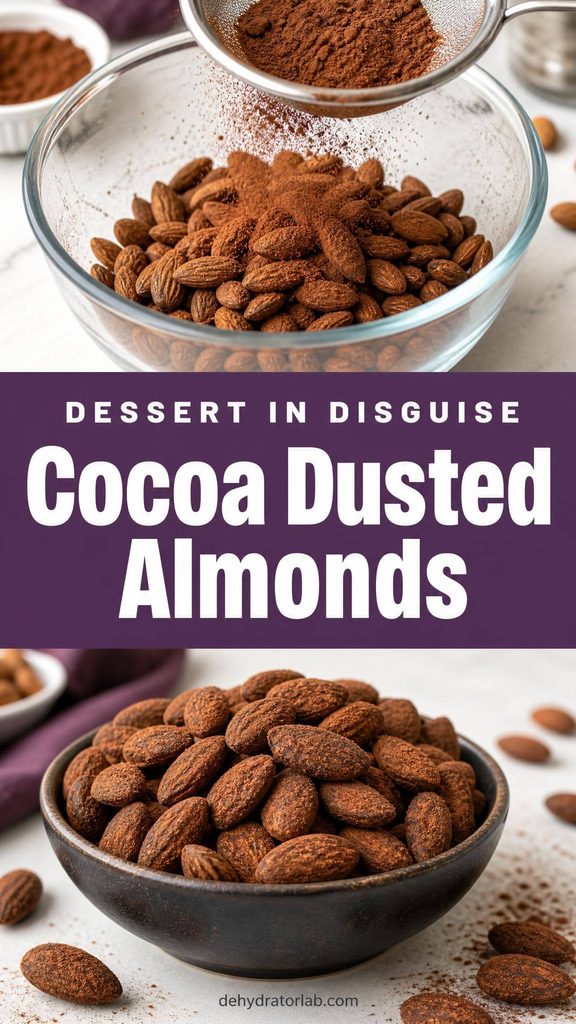 Cocoa dusted activated almonds in a dark bowl