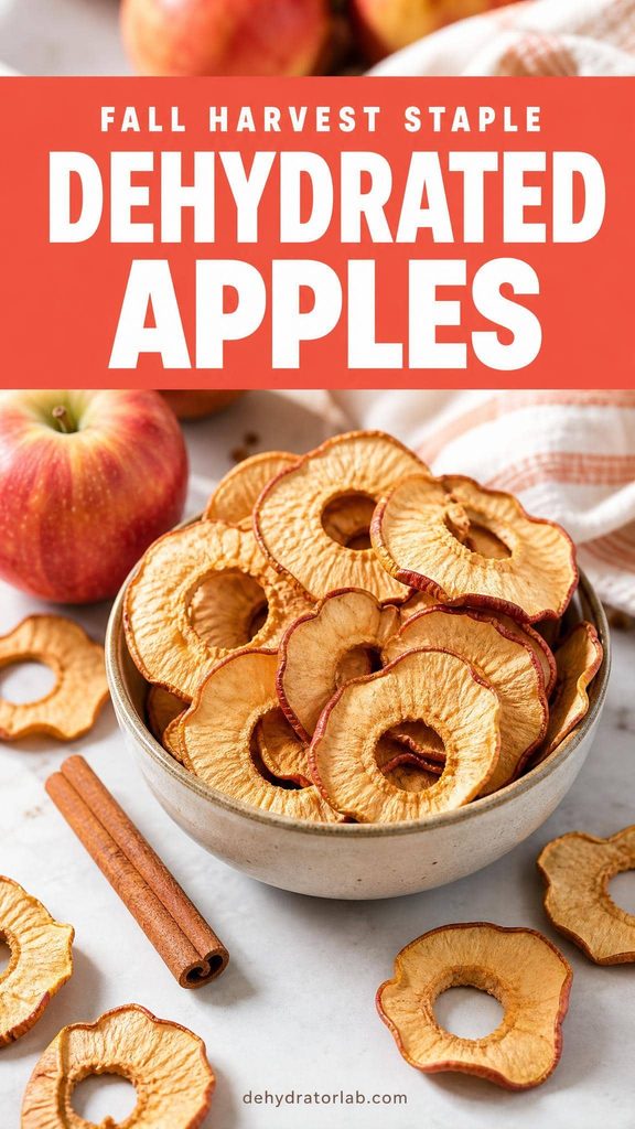 Dried apple rings on a wooden board in autumn light