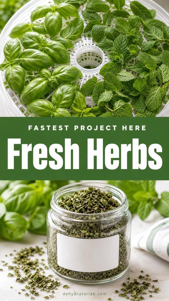 Dried basil and mint leaves crumbled next to a small glass jar