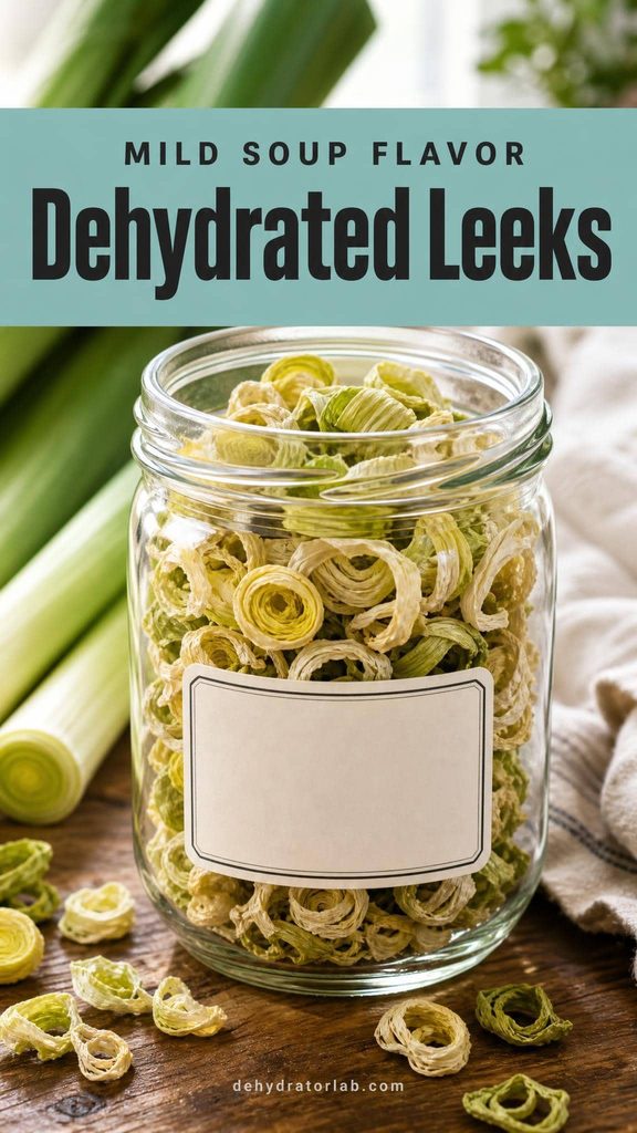Dehydrated leek slices in a glass jar for homemade soup