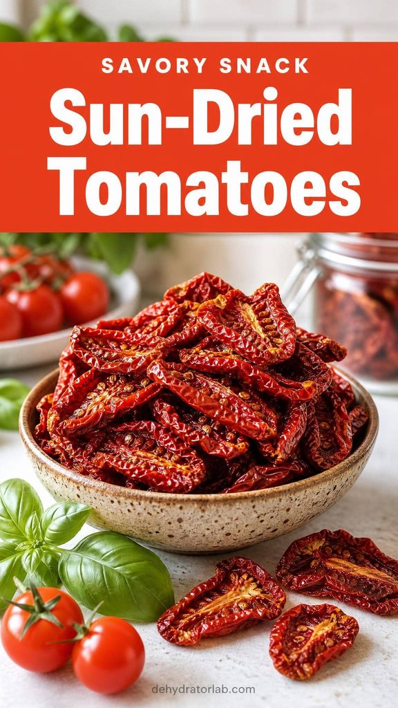 Deep red homemade sun-dried tomato halves in a small bowl