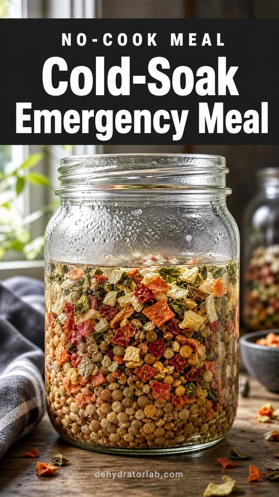 Cold-soaking dehydrated lentils and vegetables in a jar with no stove needed