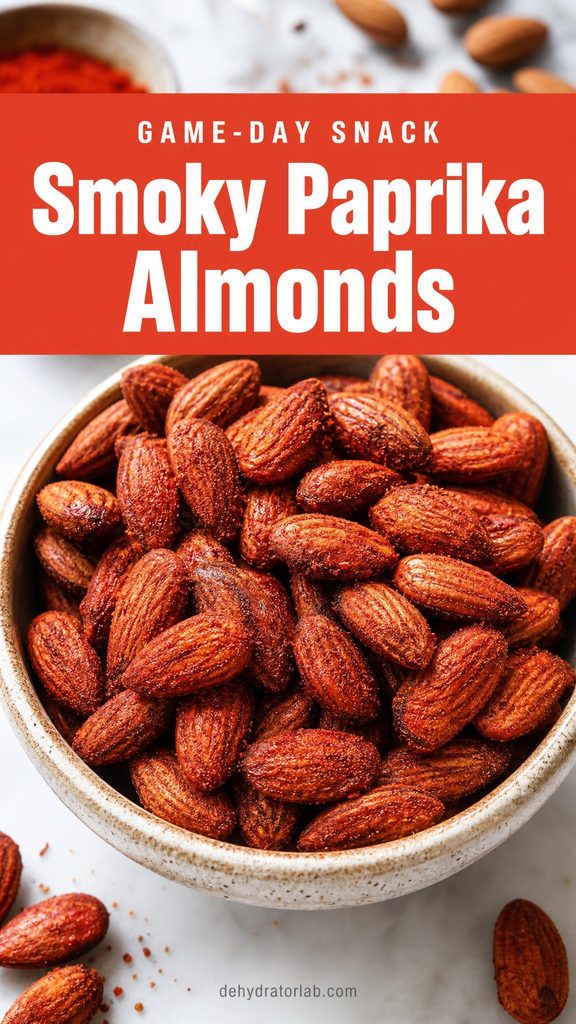 Smoky paprika activated almonds in a red-toned bowl