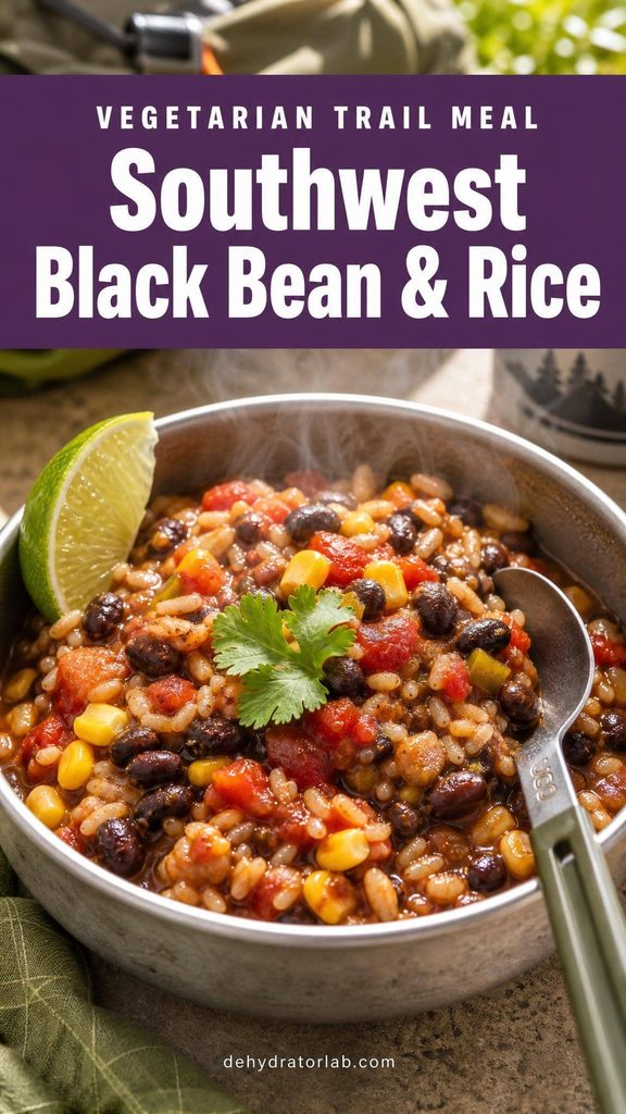 Dehydrated southwest black bean and rice backpacking meal in a trail bowl