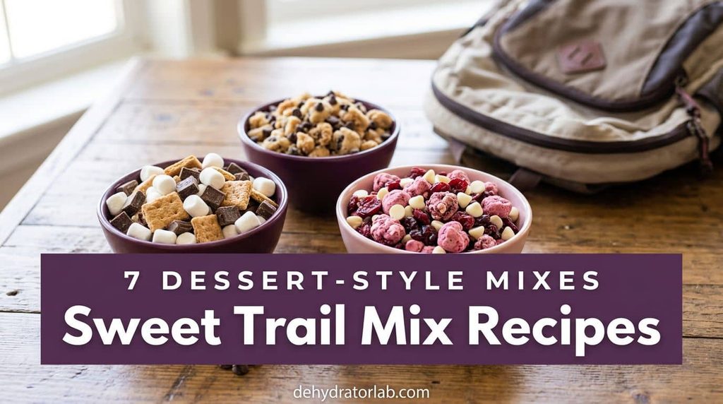 Small bowls of dessert-style trail mix including s'mores mix and cookie dough mix