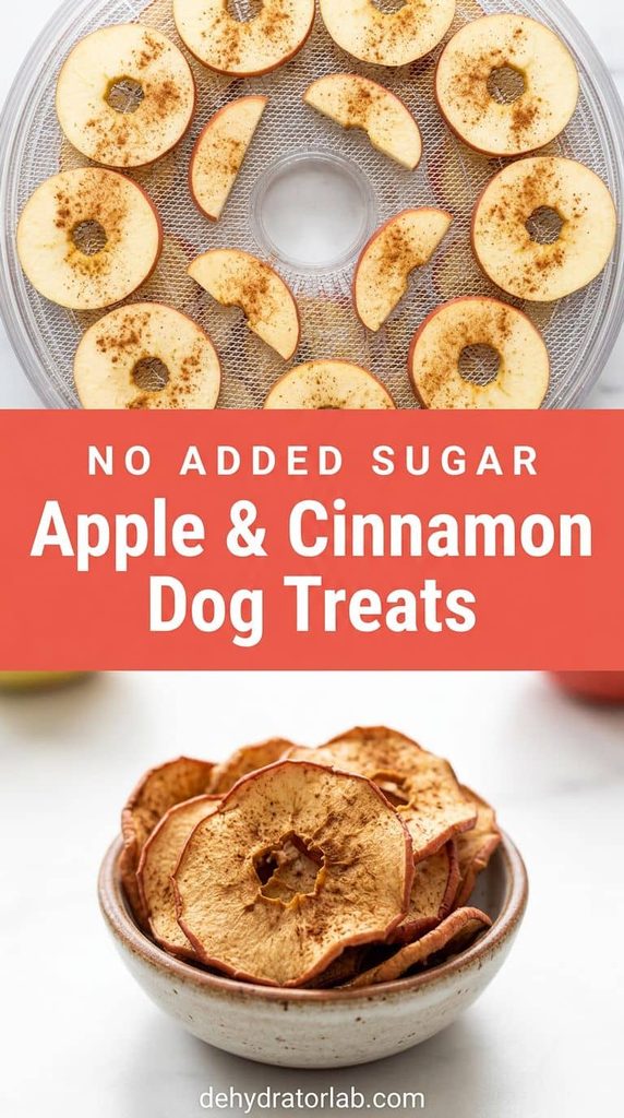 Dehydrated apple and cinnamon dog treat rounds on a plate