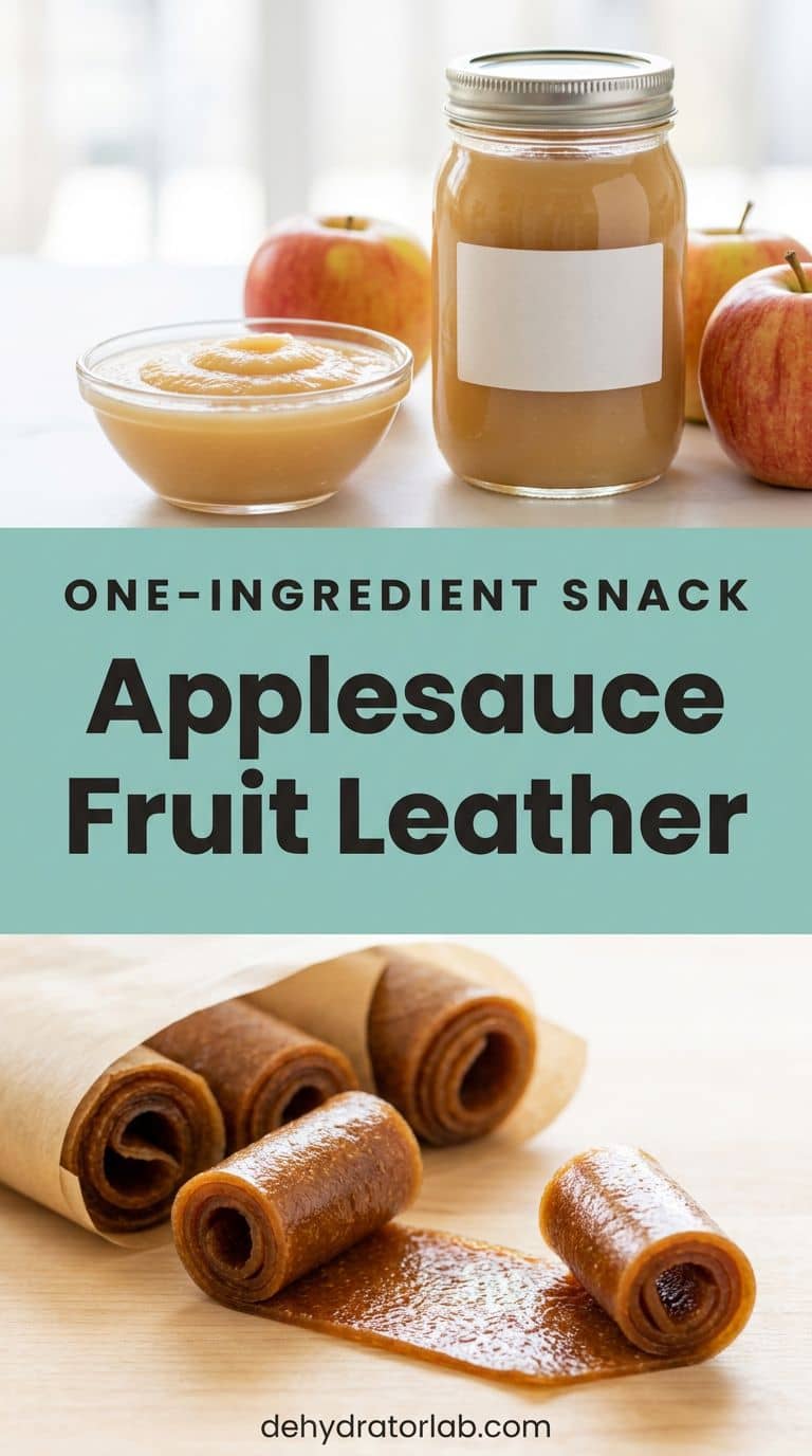 Rolled apple fruit leather strips beside a bowl of applesauce