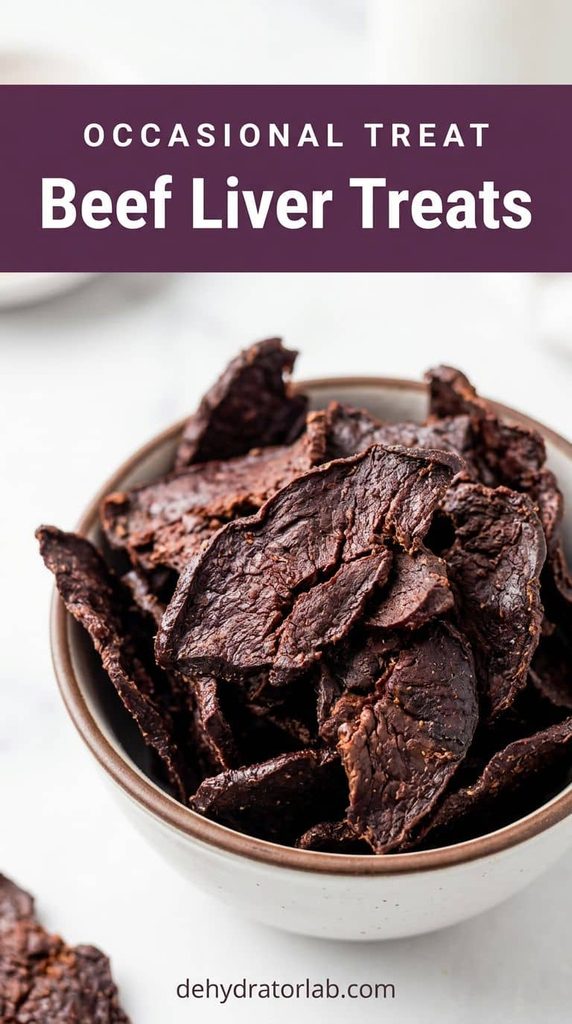 Crisp dehydrated beef liver treats for dogs in a small bowl