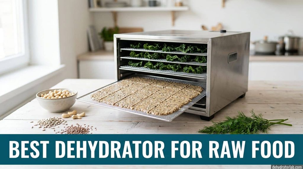 Best dehydrator for raw food with seed crackers and kale chips drying at a low temperature