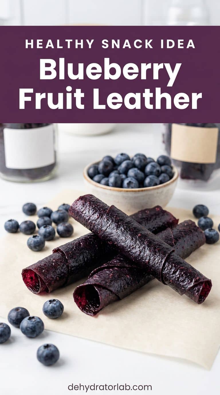 Dark blueberry fruit leather rolls with fresh blueberries