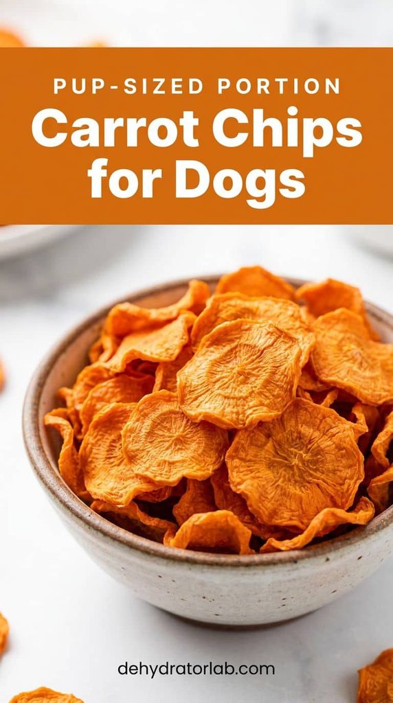 Crisp dehydrated carrot chips for dogs in a small bowl