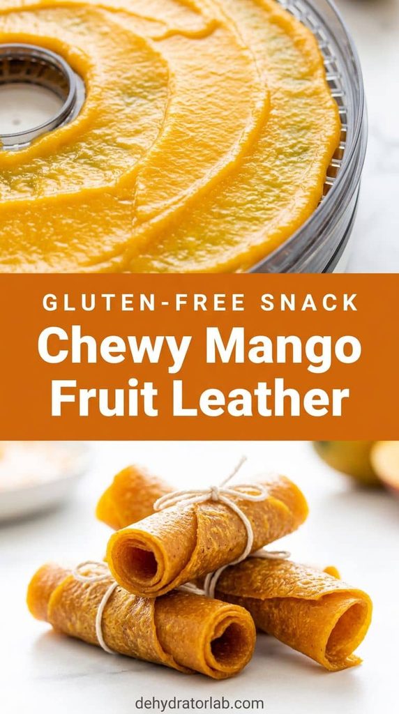 Rolled strips of chewy dehydrated mango fruit leather