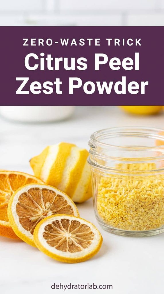 Dried citrus peels and a small jar of zest powder