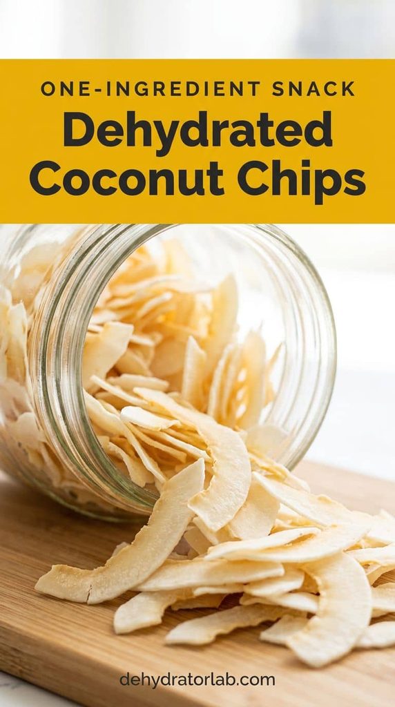 Crispy dehydrated coconut chips in a glass jar