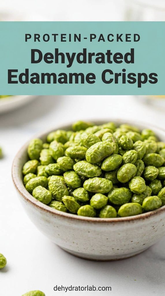 Crispy dehydrated edamame crisps in a small bowl