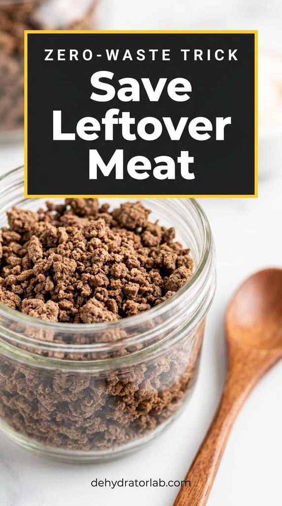Dehydrated cooked ground beef crumbles in a jar