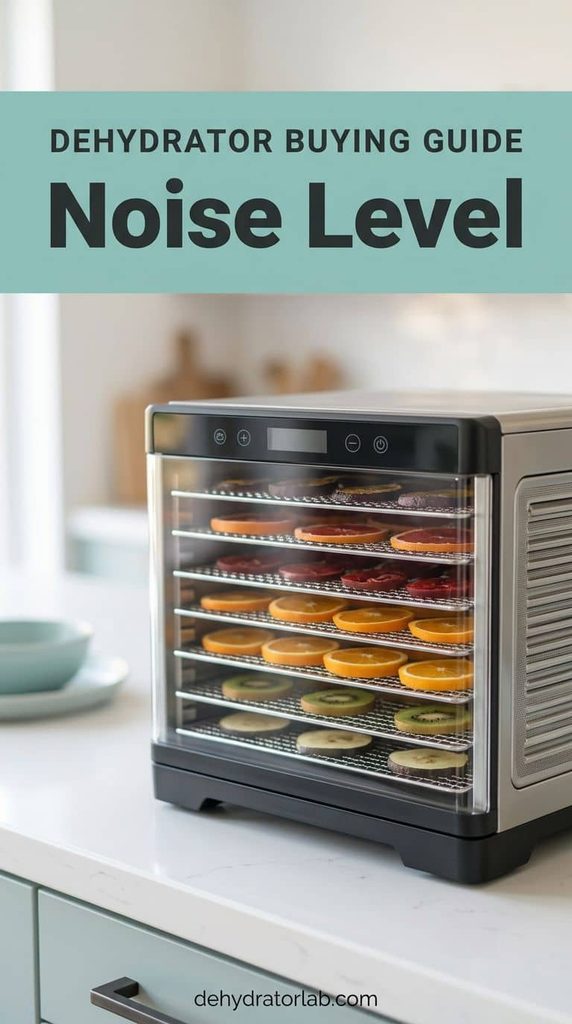 A quiet countertop food dehydrator running on a kitchen counter at night