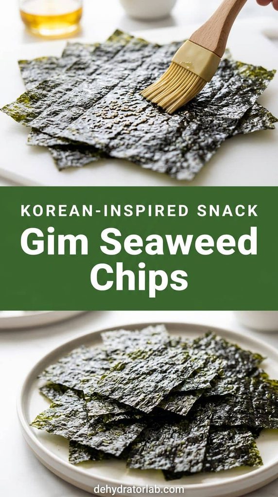 Crisp dark green seaweed sheets brushed with sesame oil, cut into squares